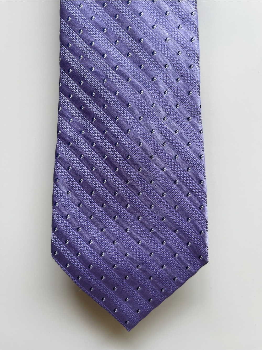 Tom James,Executive Collection light purple striped/ little squares silk tie